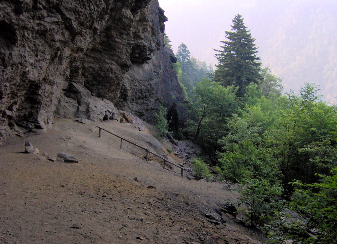 The sandy ledge under Alum Cave Bluffs, where most hikers turn around