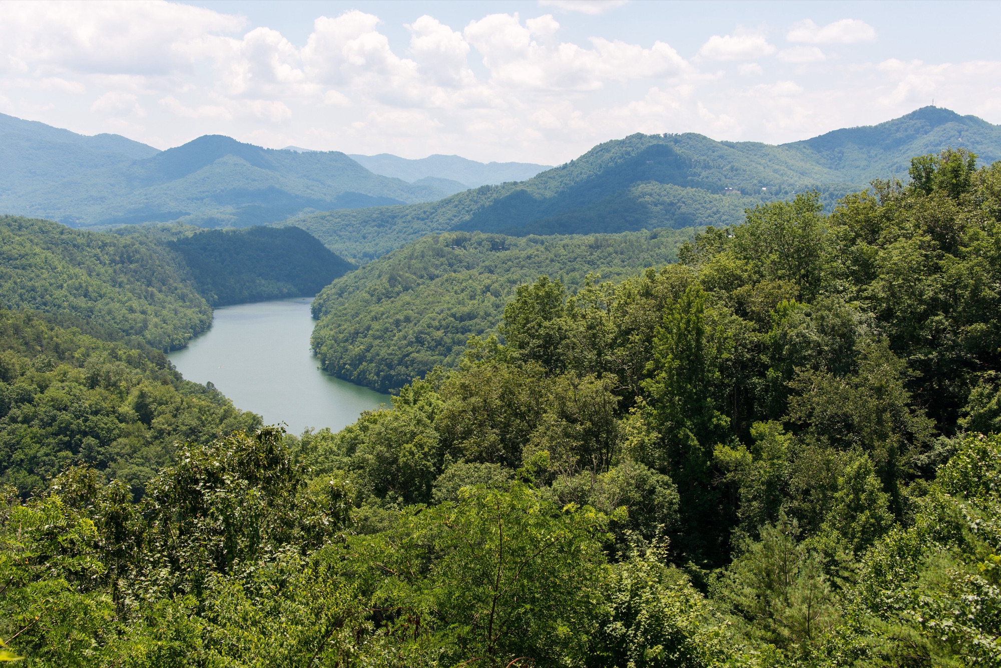 Looking down on the Tuckasegee River from Lakeview Drive