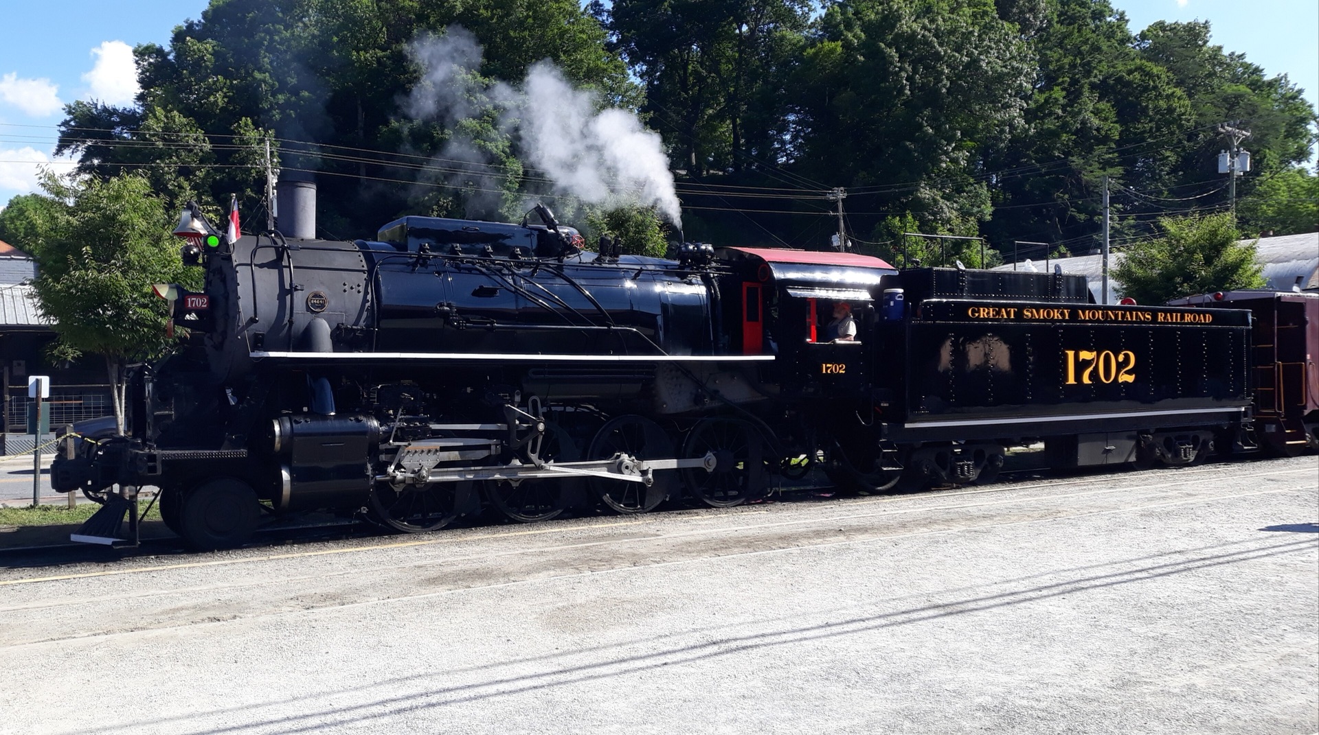 Steam engine 1702 waiting to leave the Bryson City depot for the Nantahala Gorge