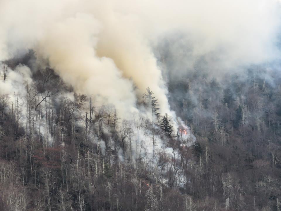 The Chimney Tops 2 Fire burning on the mountainside, November 2016