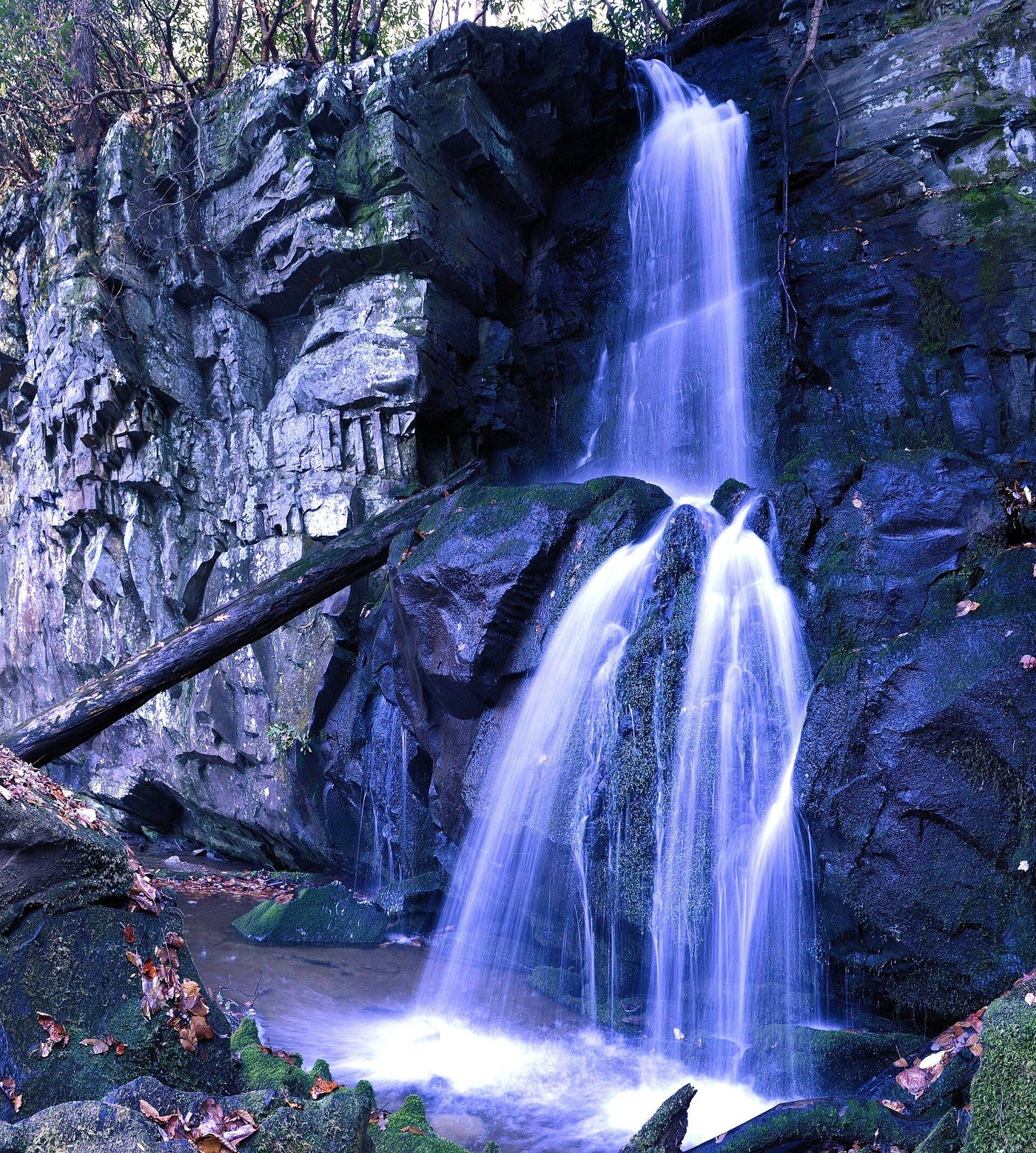Baskins Creek Falls, a two-tier drop in the Roaring Fork area