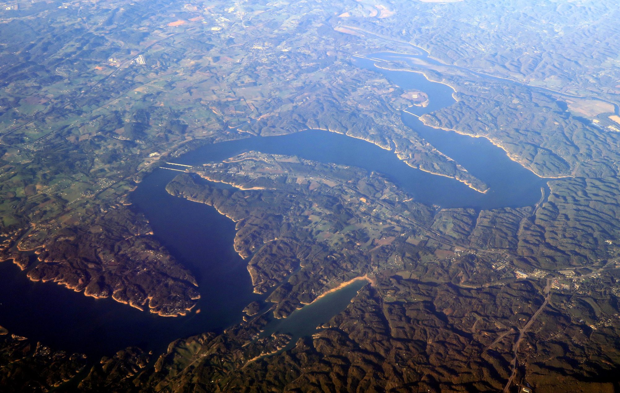 Douglas Lake, the French Broad River reservoir, seen from an airliner's height