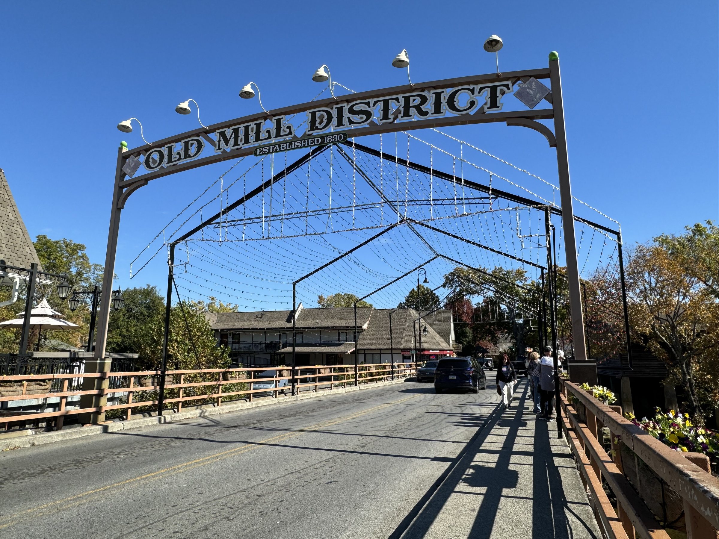 The Old Mill District arch in Pigeon Forge, home of Old Forge Distillery