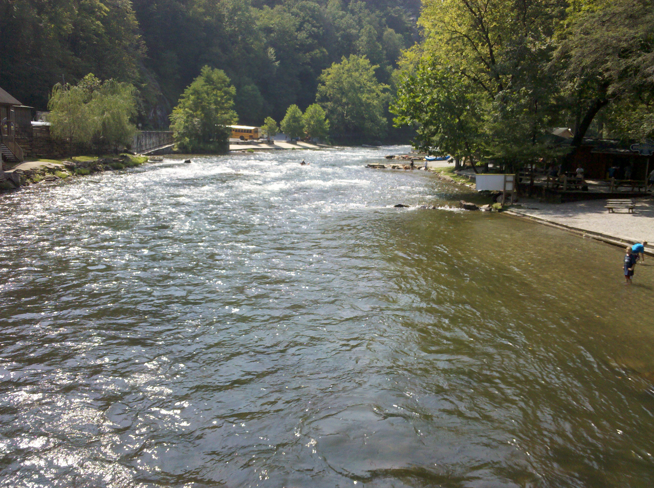 The river running past the Nantahala Outdoor Center campus at Wesser