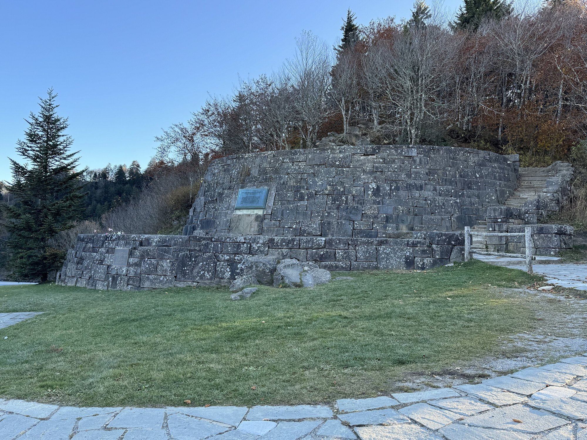 The stone terraces of the Rockefeller Memorial, where the park was dedicated