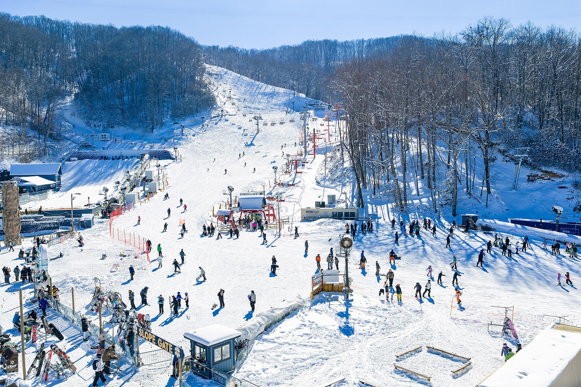 The ski slope and lifts after a fresh snowfall