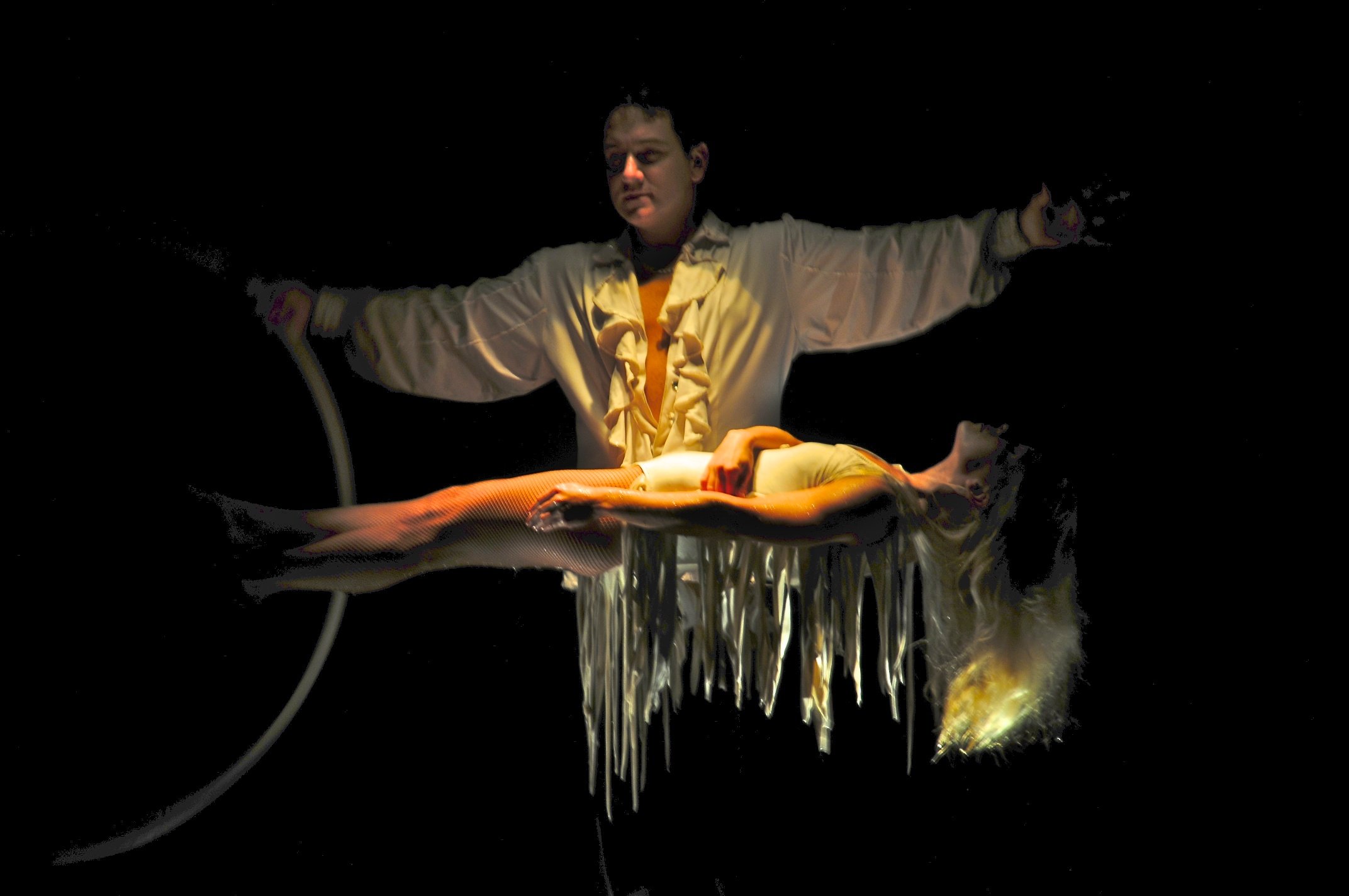 Terry Evanswood levitating an assistant at WonderWorks, Pigeon Forge, in 2011