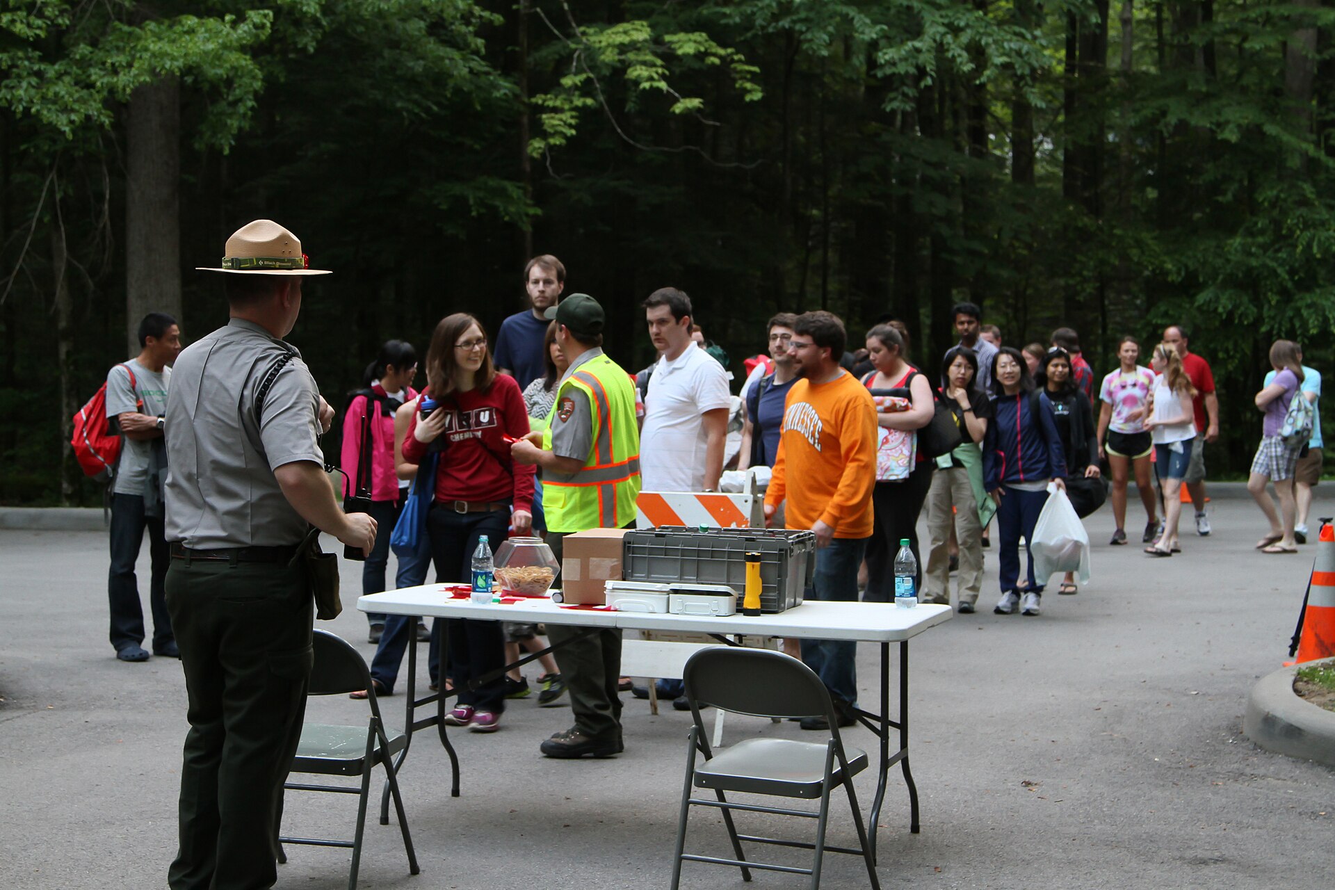 Park rangers and visitors at the firefly event in June 2013